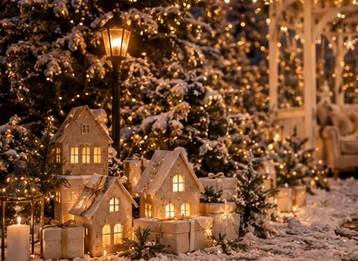 Casitas nevadas iluminadas